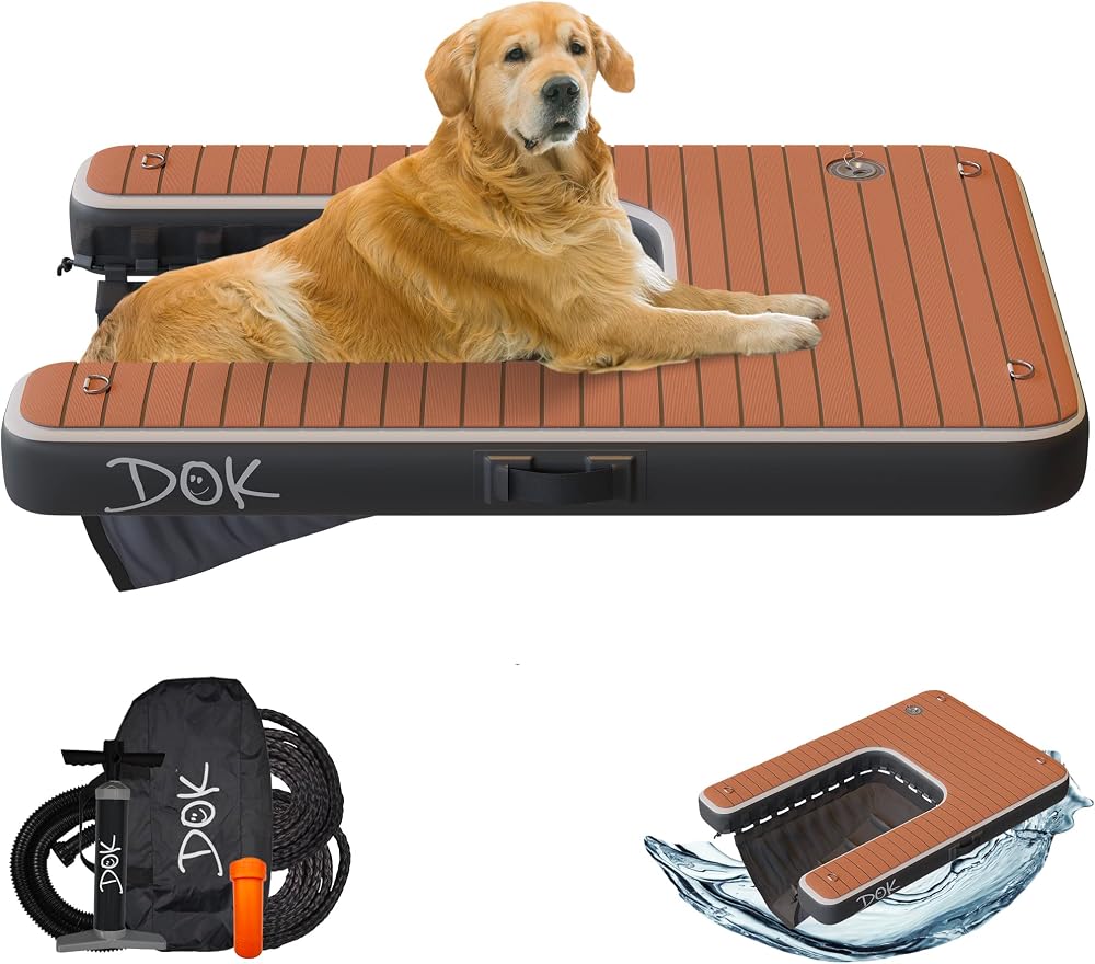 DOK inflatable dock platform for a dog to climb out of a pool